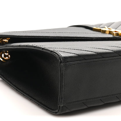 Saint Laurent Grain De Poudre Matelasse Chevron Large Monogram Satchel Black 9 of 10