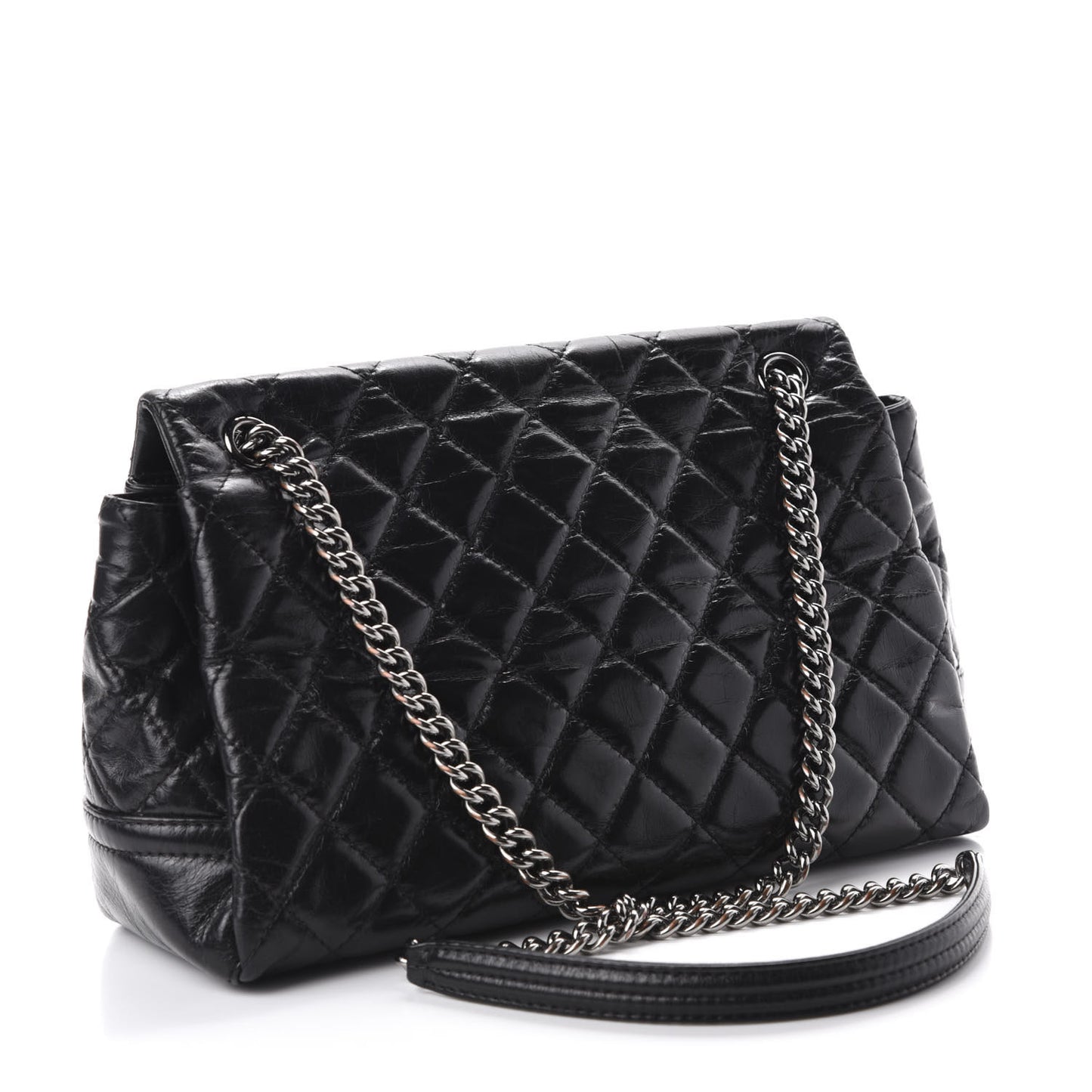 Glazed Calfskin Quilted Medium Lady Pearly Flap Black