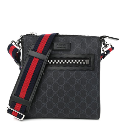 Gucci GG Supreme Monogram Web Small Flat Messenger Bag Black Grey 1 of 11