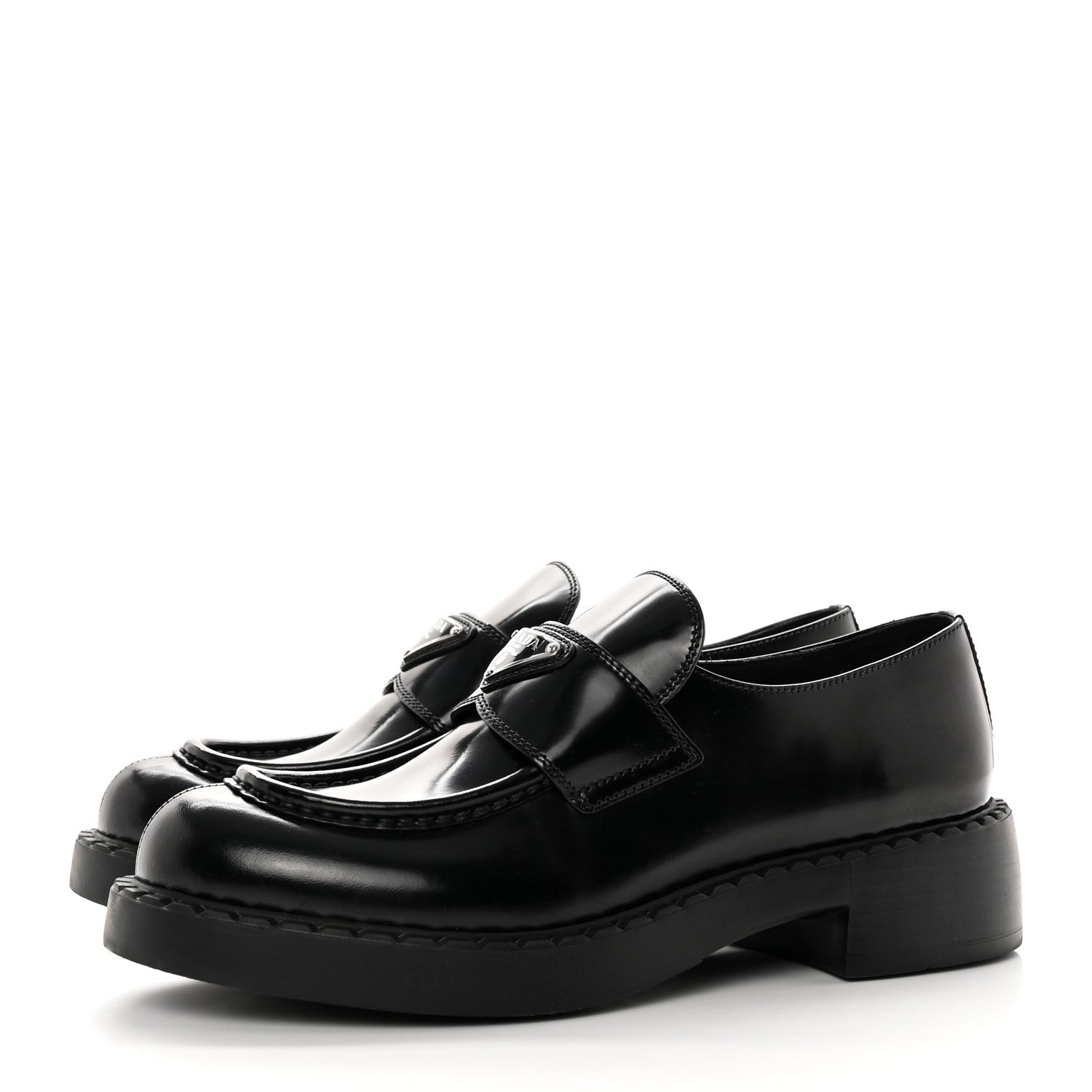 Prada Spazzolato Metal Triangle Logo 50mm Loafers 40 Black 3 of 12