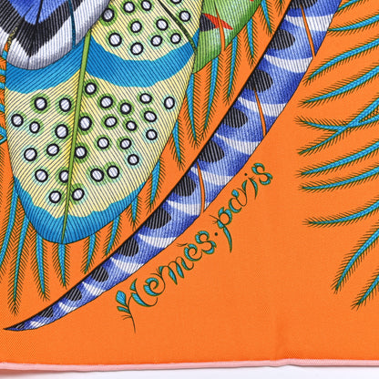 Hermes Silk Plumes En Fete Scarf 90 Orange Bleu Rose 2 of 5