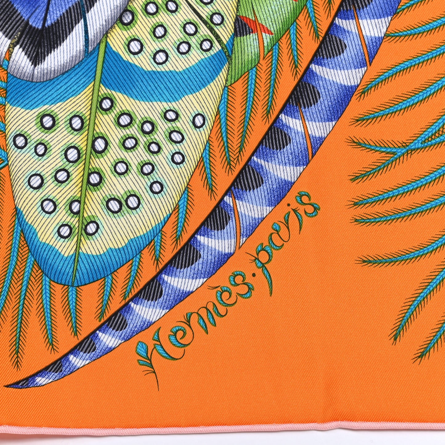 Silk Plumes En Fete Scarf 90 Orange Bleu Rose