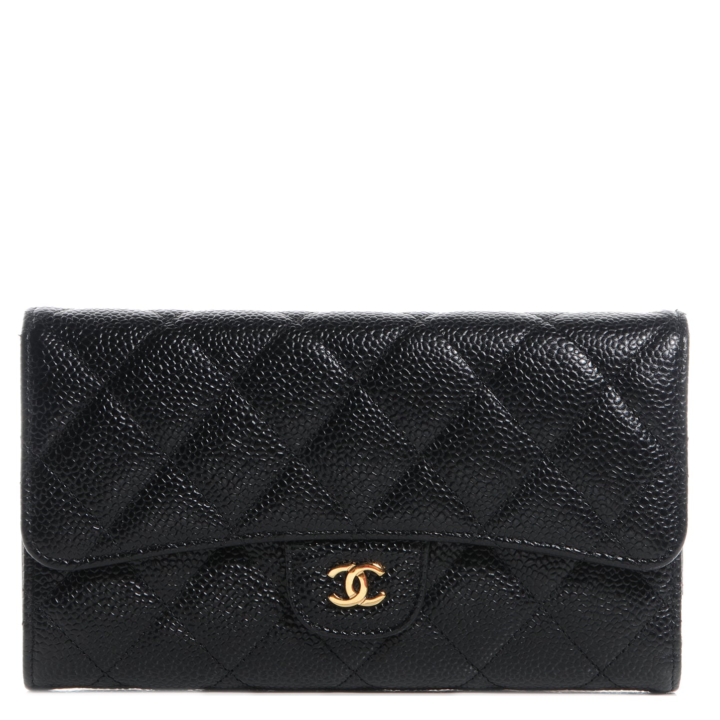 Caviar Quilted Long Flap Wallet Black