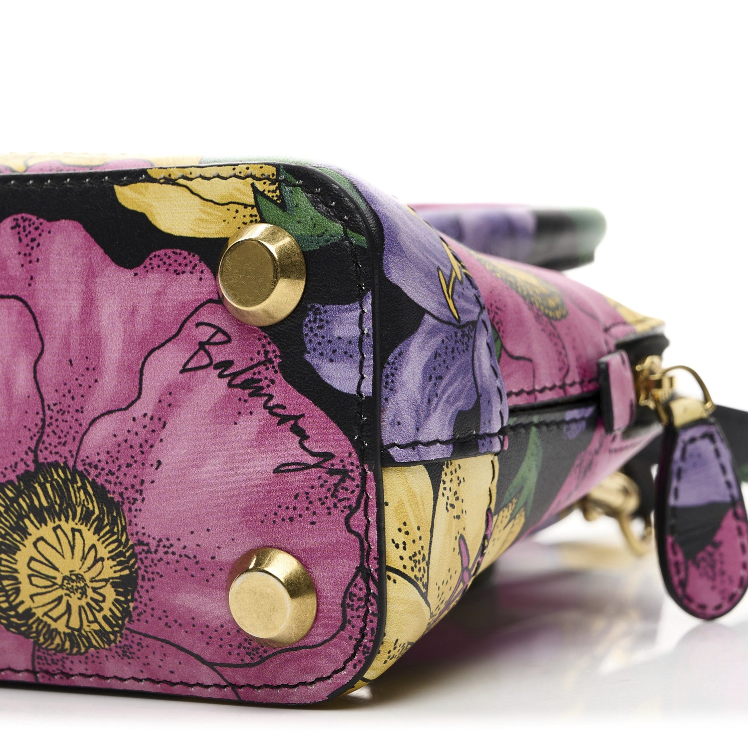 Balenciaga Smooth Calfskin Lush Floral Print XXS Ville Top Handle Bag Black Multicolor 9 of 9