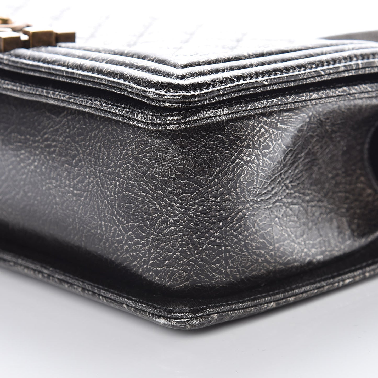 Cracked Metallic Calfskin Quilted Medium Boy Flap Dark Silver