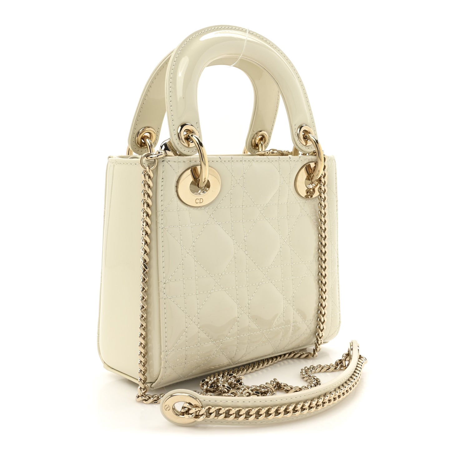 Patent Cannage Mini Lady Dior Ivory