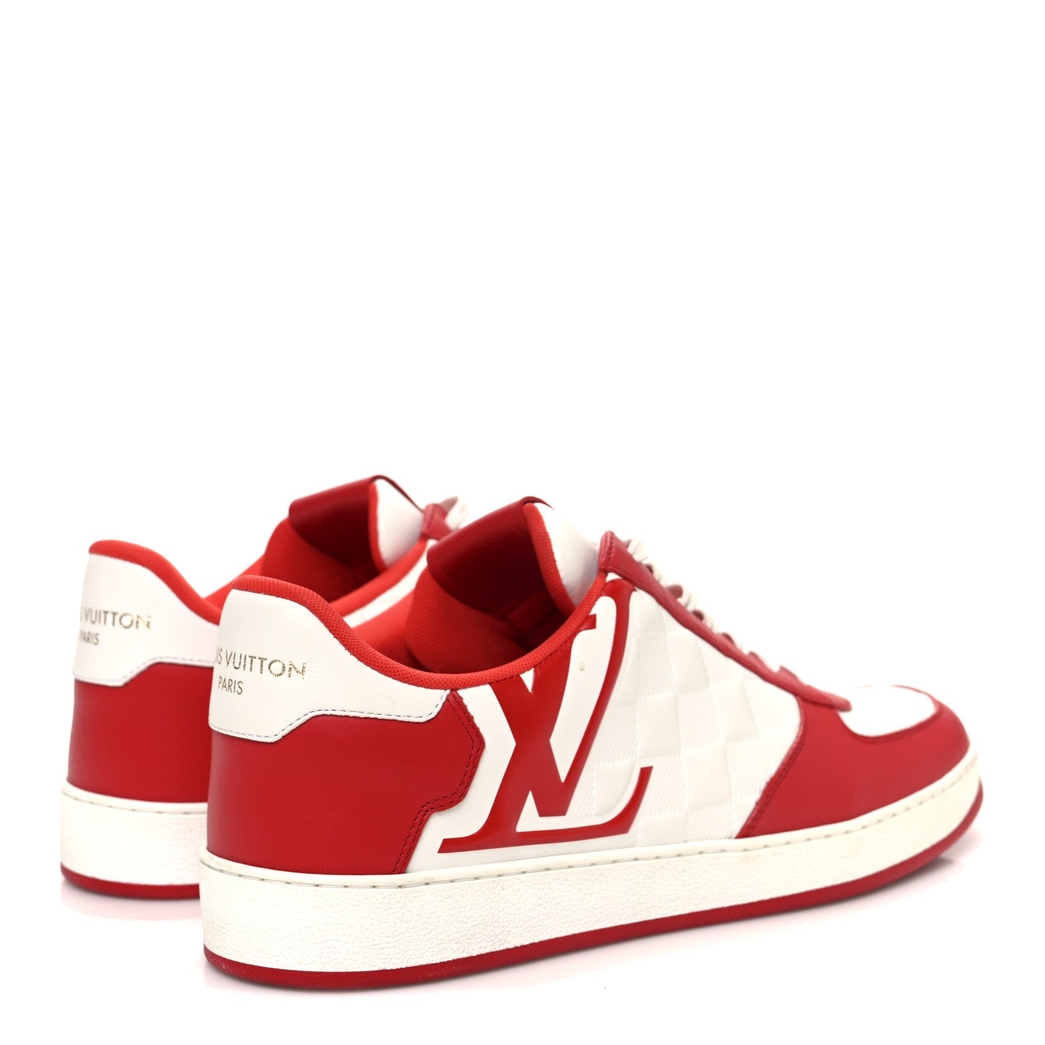 Louis Vuitton Calfskin Maxi Damier Mens Rivoli Sneakers 8 Orange White 5 of 12