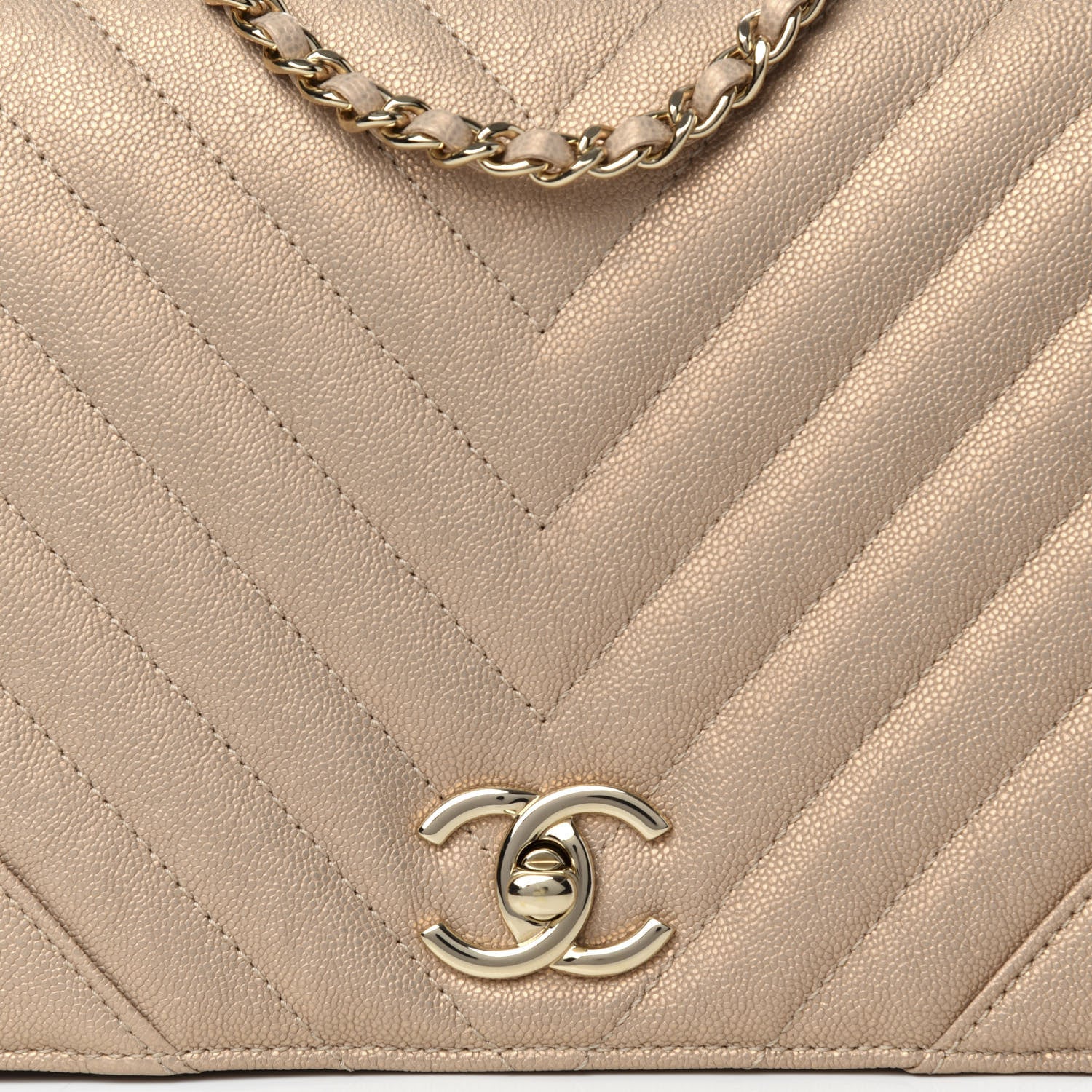 Chanel Metallic Caviar Chevron Quilted Medium Statement Flap Beige 10 of 10