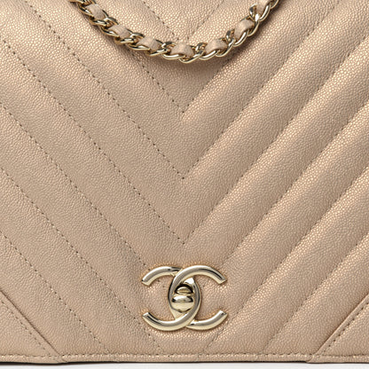 Chanel Metallic Caviar Chevron Quilted Medium Statement Flap Beige 10 of 10