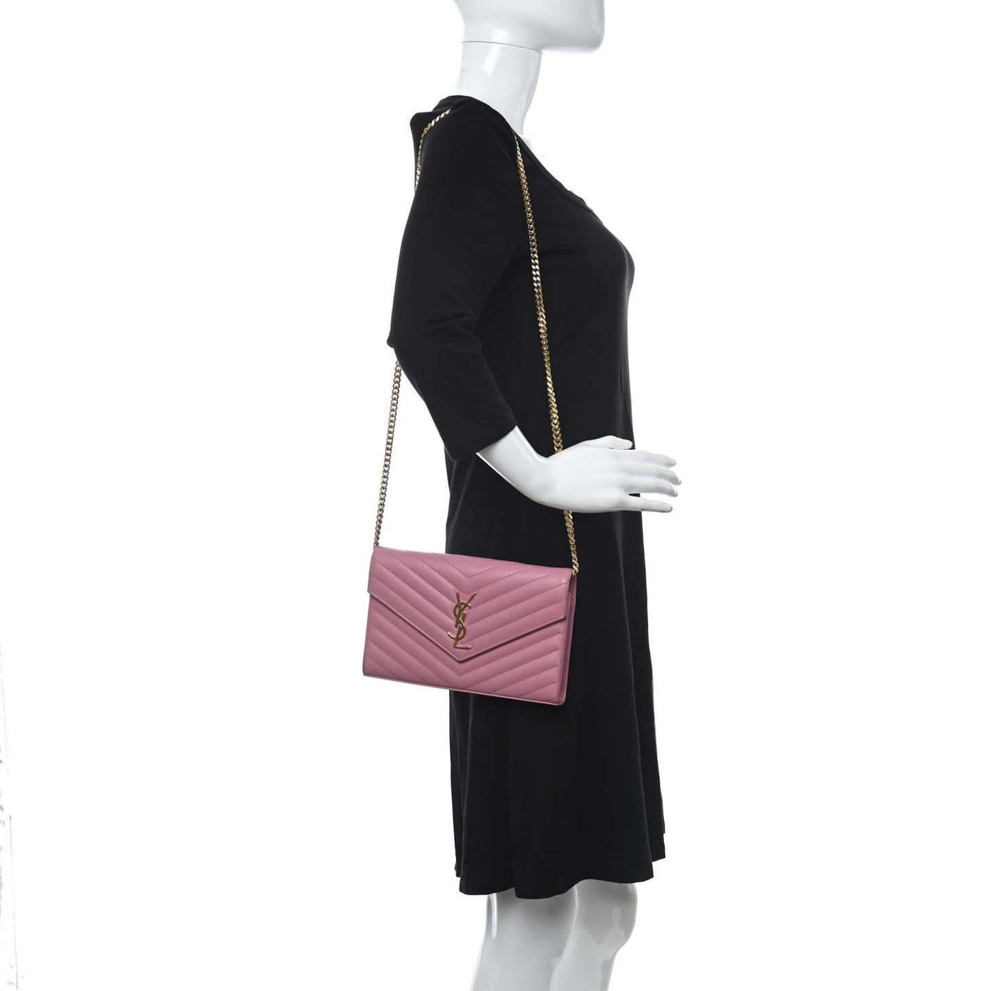Grain De Poudre Matelasse Chevron Monogram Chain Wallet Indian Pink