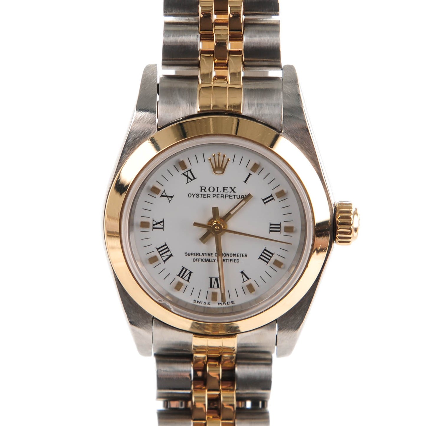 Stainless Steel 18K Yellow Gold 24mm Oyster Perpetual Watch White Roman 76183