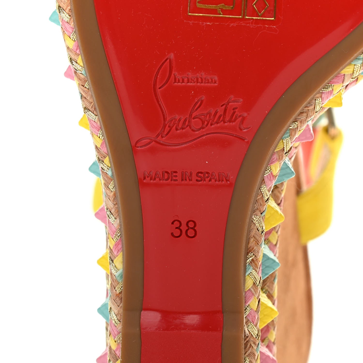 Christian Louboutin Veau Velours Pyraclou 110 Wedge Sandals 38 Biscotto 6 of 13