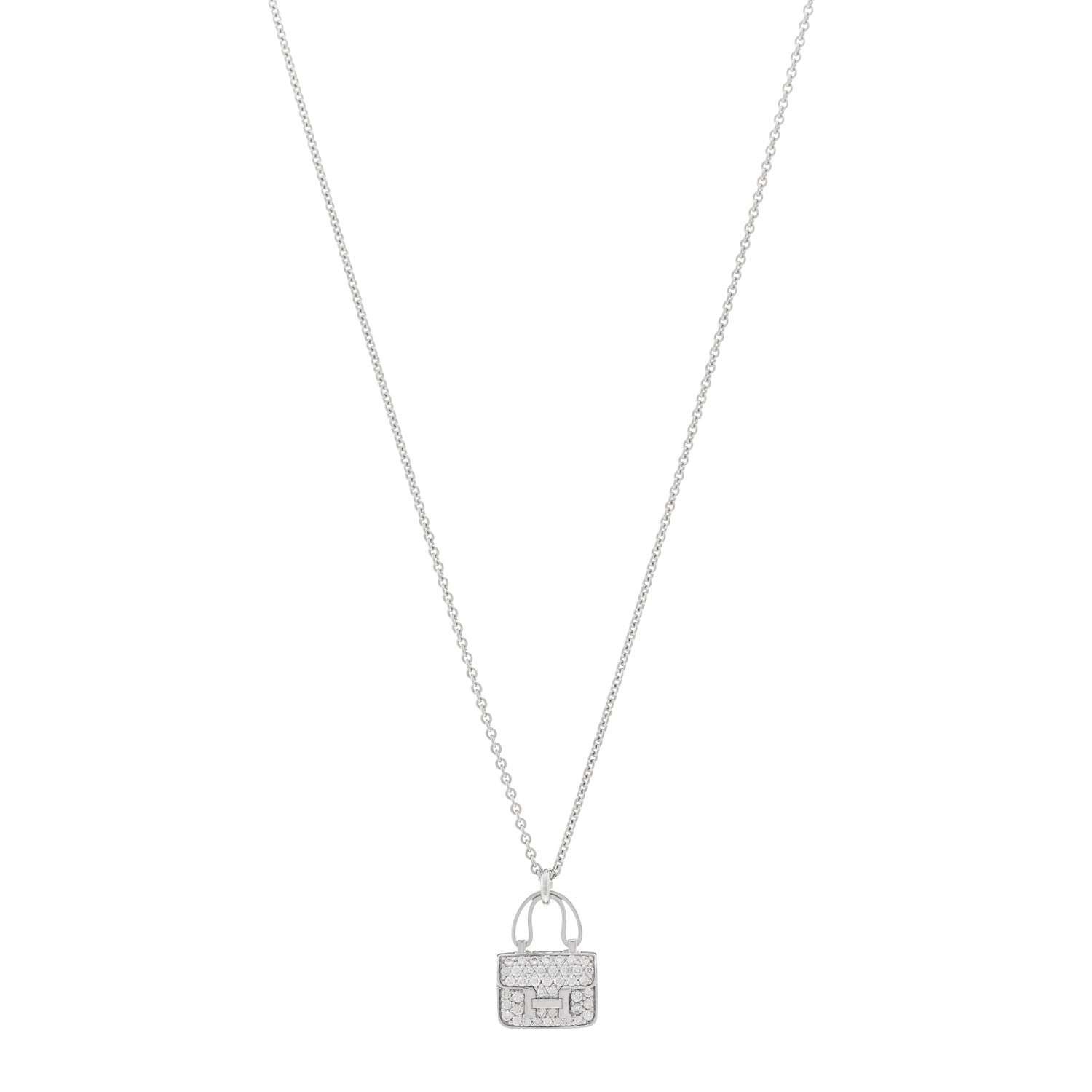 Hermes 18K White Gold Diamond Constance Amulettes Pendant Necklace 1 of 7