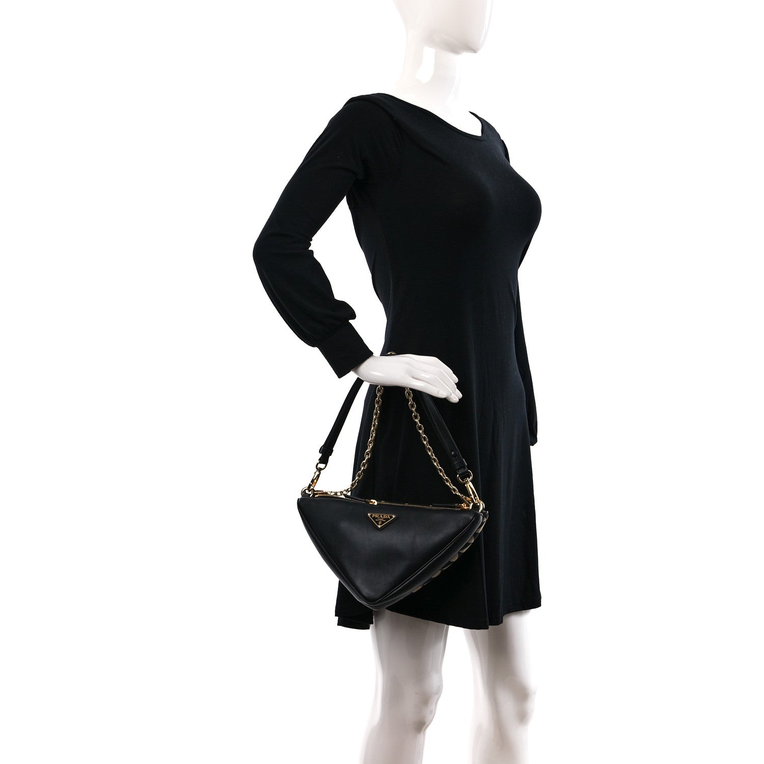 Prada Jacquard Calfskin Triangolo Symbole Embroidered Mini Triangle Double Bag Black Corda 2 of 8