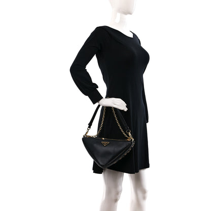 Prada Jacquard Calfskin Triangolo Symbole Embroidered Mini Triangle Double Bag Black Corda 2 of 8