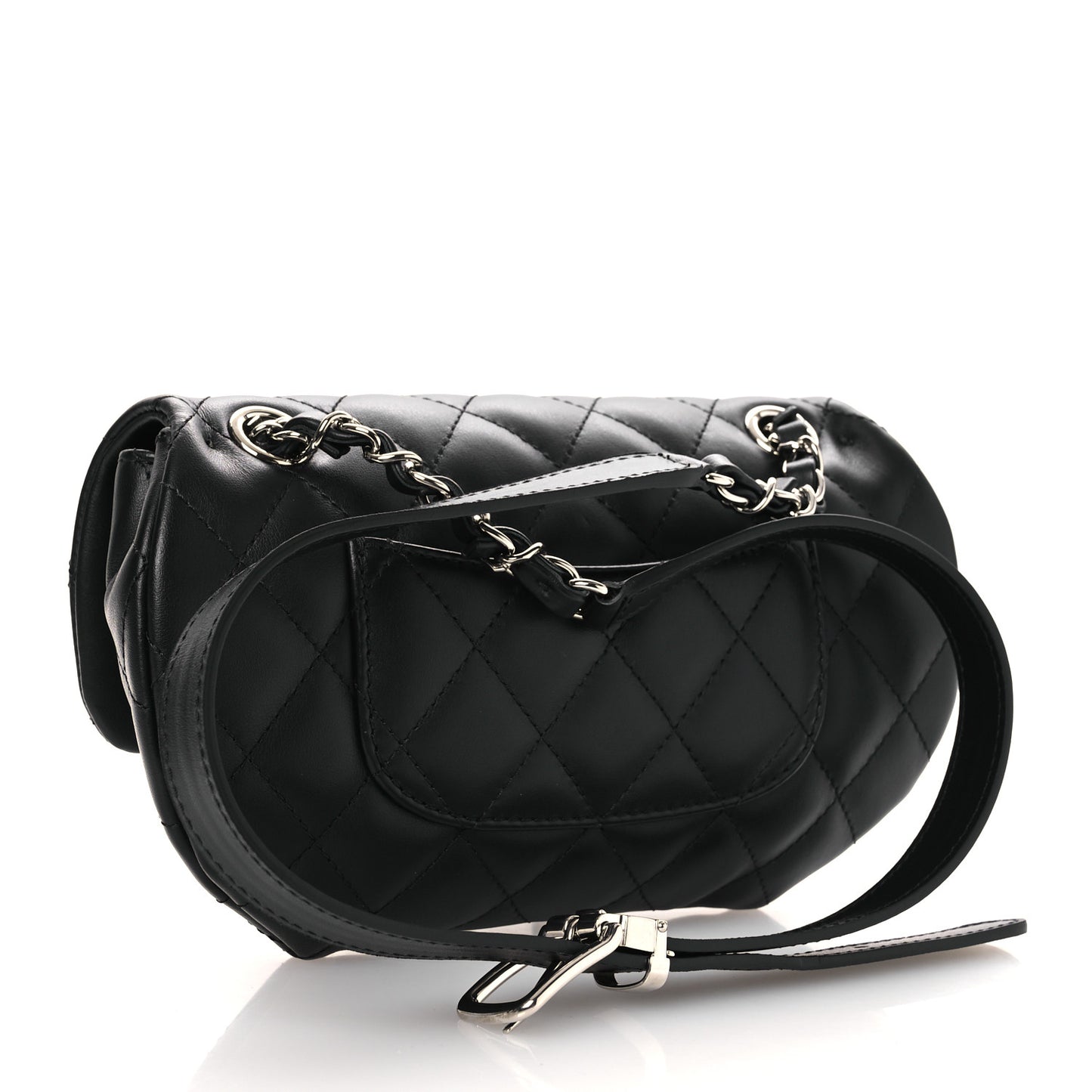 Calfskin Quilted CC Uniform Flap Belt Bag Black