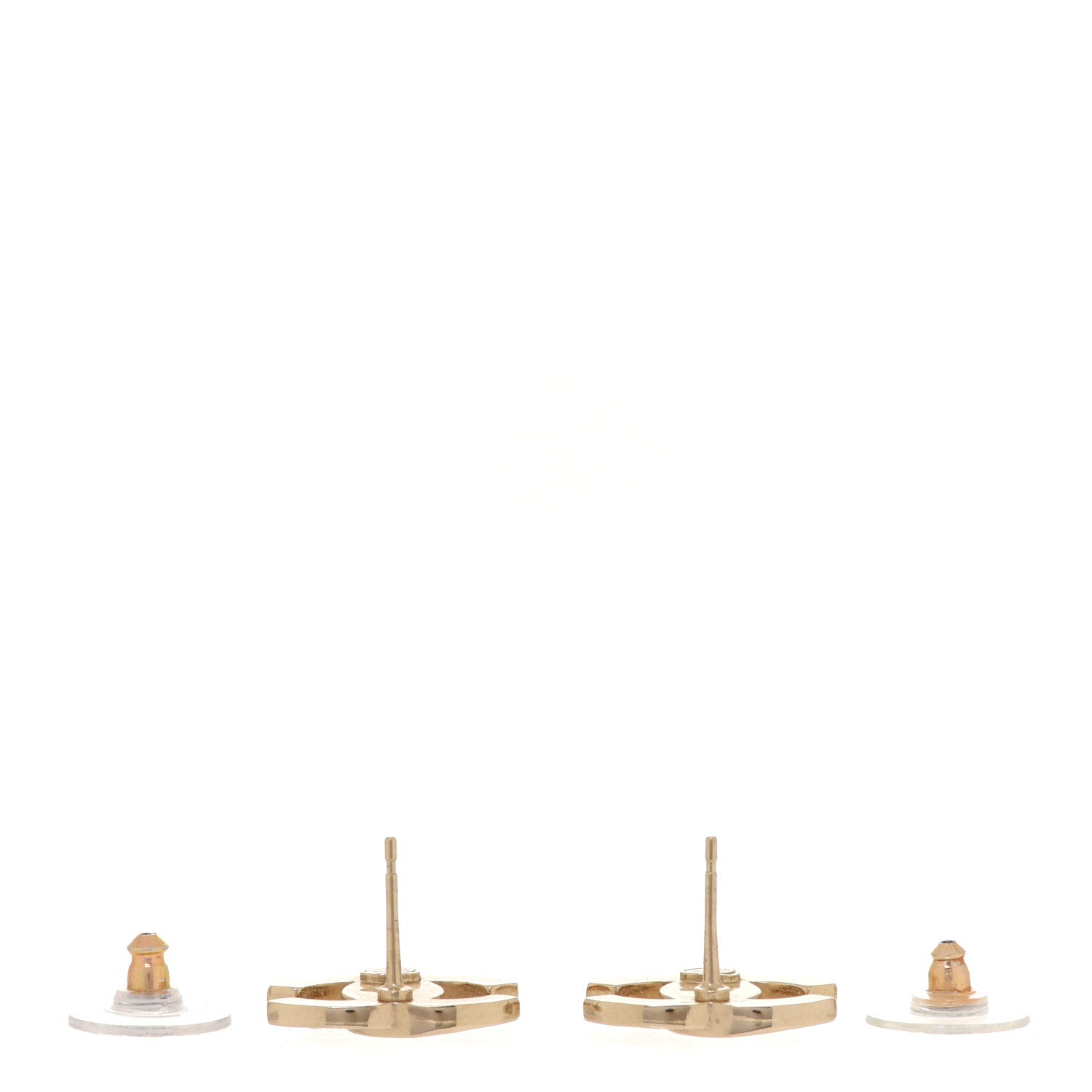 Chanel Crystal Metal CC Paris Button Stud Earrings Gold 3 of 5