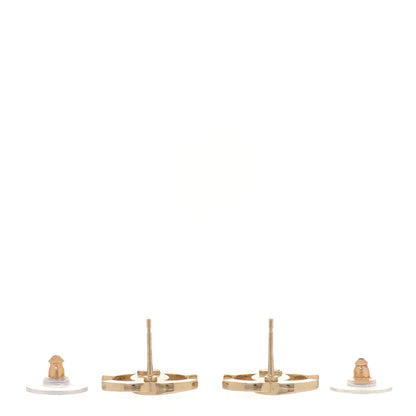 Chanel Crystal Metal CC Paris Button Stud Earrings Gold 3 of 5