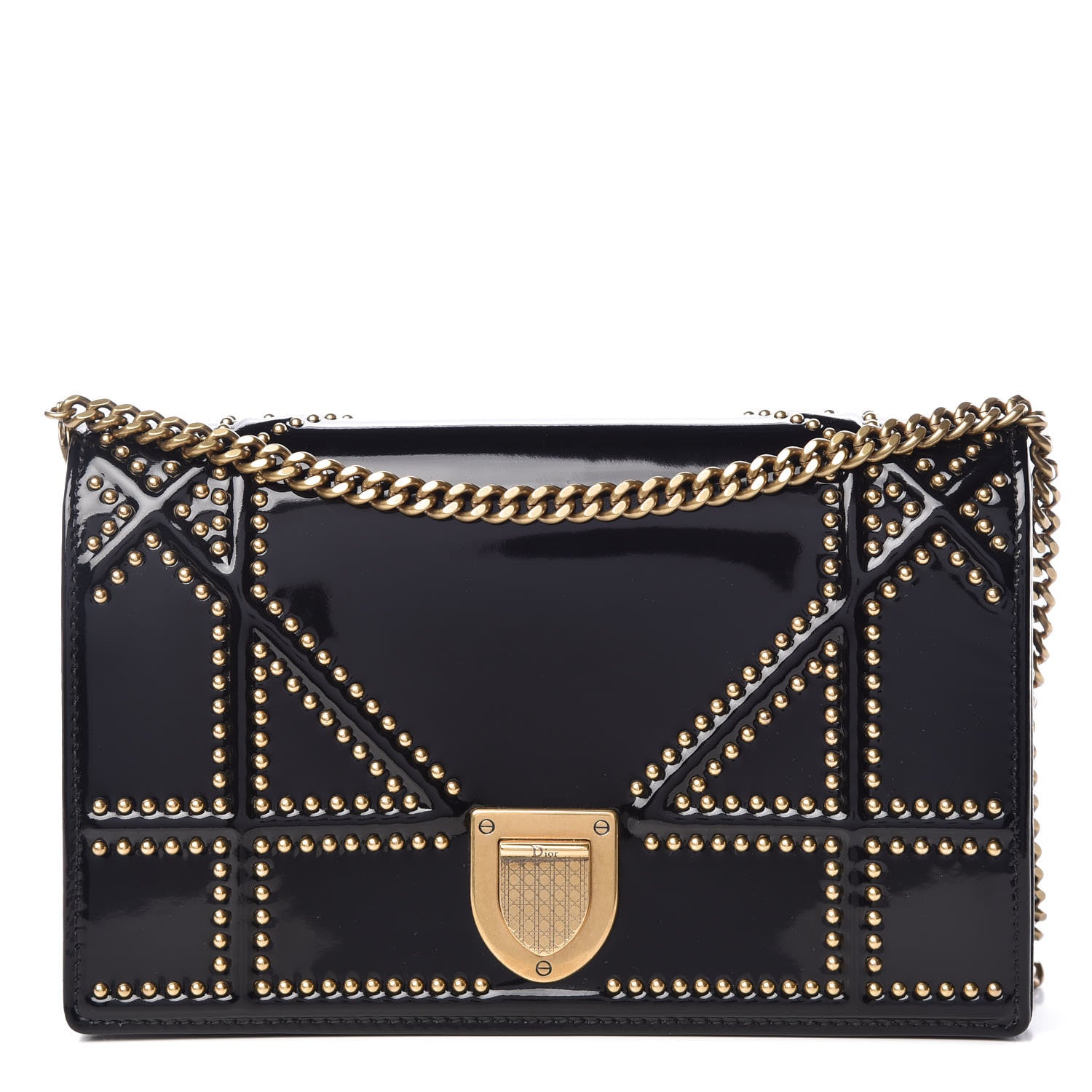 Christian Dior Patent Studded Diorama Wallet on Chain Pouch Black 1 of 9