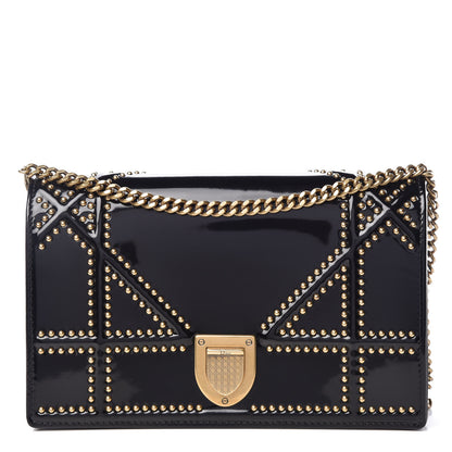 Christian Dior Patent Studded Diorama Wallet on Chain Pouch Black 1 of 9