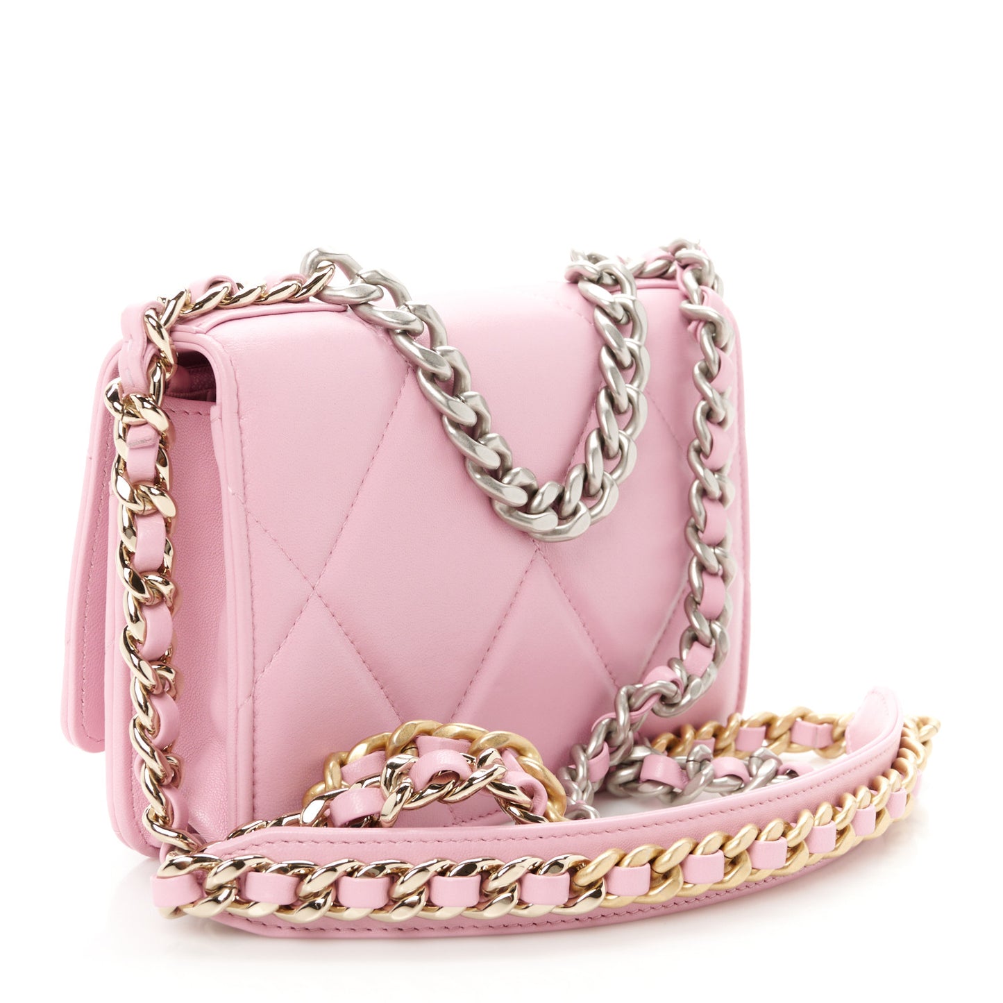 Lambskin Quilted Chanel 19 Wallet On Chain WOC Pink