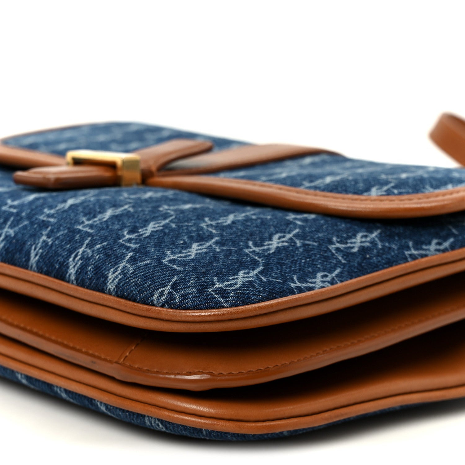 Saint Laurent Denim All-Over Monogram Small Le Monogramme Satchel Navy Blue 11 of 11