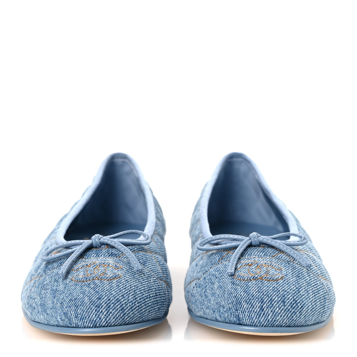 Chanel Denim Quilted CC Cap Toe Ballerina Flats 40.5 Light Blue 3 of 11