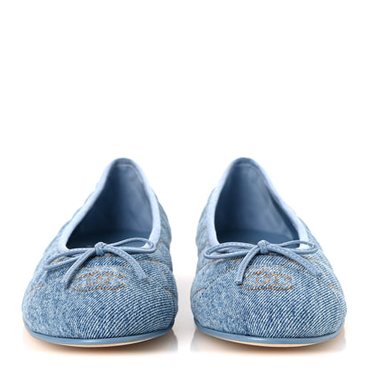 Chanel Denim Quilted CC Cap Toe Ballerina Flats 40.5 Light Blue 3 of 11