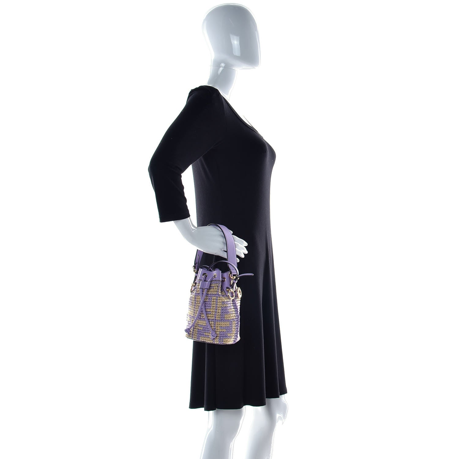 Fendi Raffia Vitello Seta F is Fendi FF Woven Mini Mon Tresor Bucket Bag Anemone Natural 3 of 15