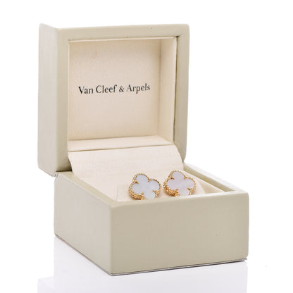 Van Cleef & Arpels 18K Yellow Gold Mother of Pearl Vintage Alhambra Clip-On Earrings 6 of 6