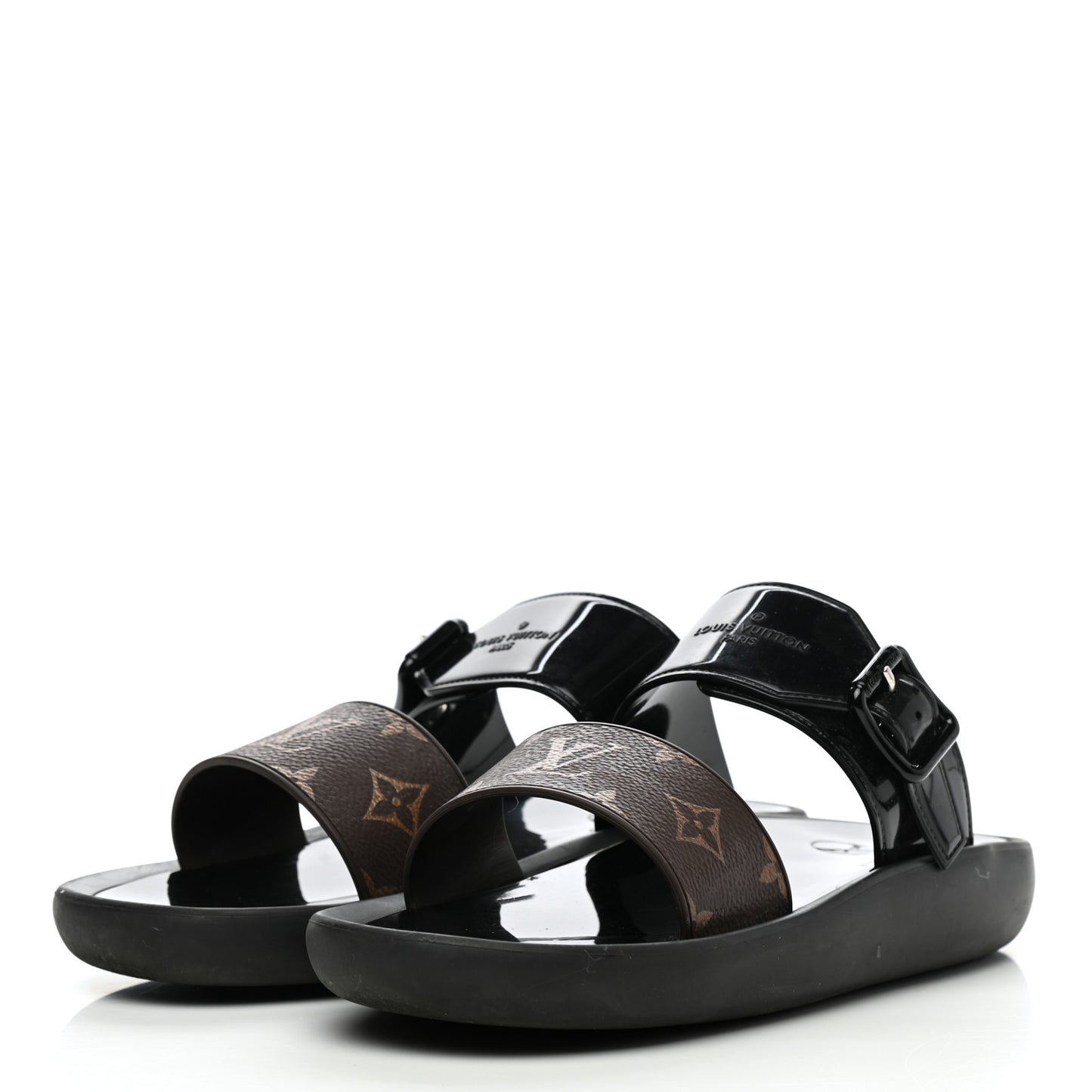 Monogram Sunbath Flat Mule Sandals 39 Black