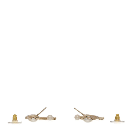 Chanel Pearl Logo Earrings Gold 3 of 4