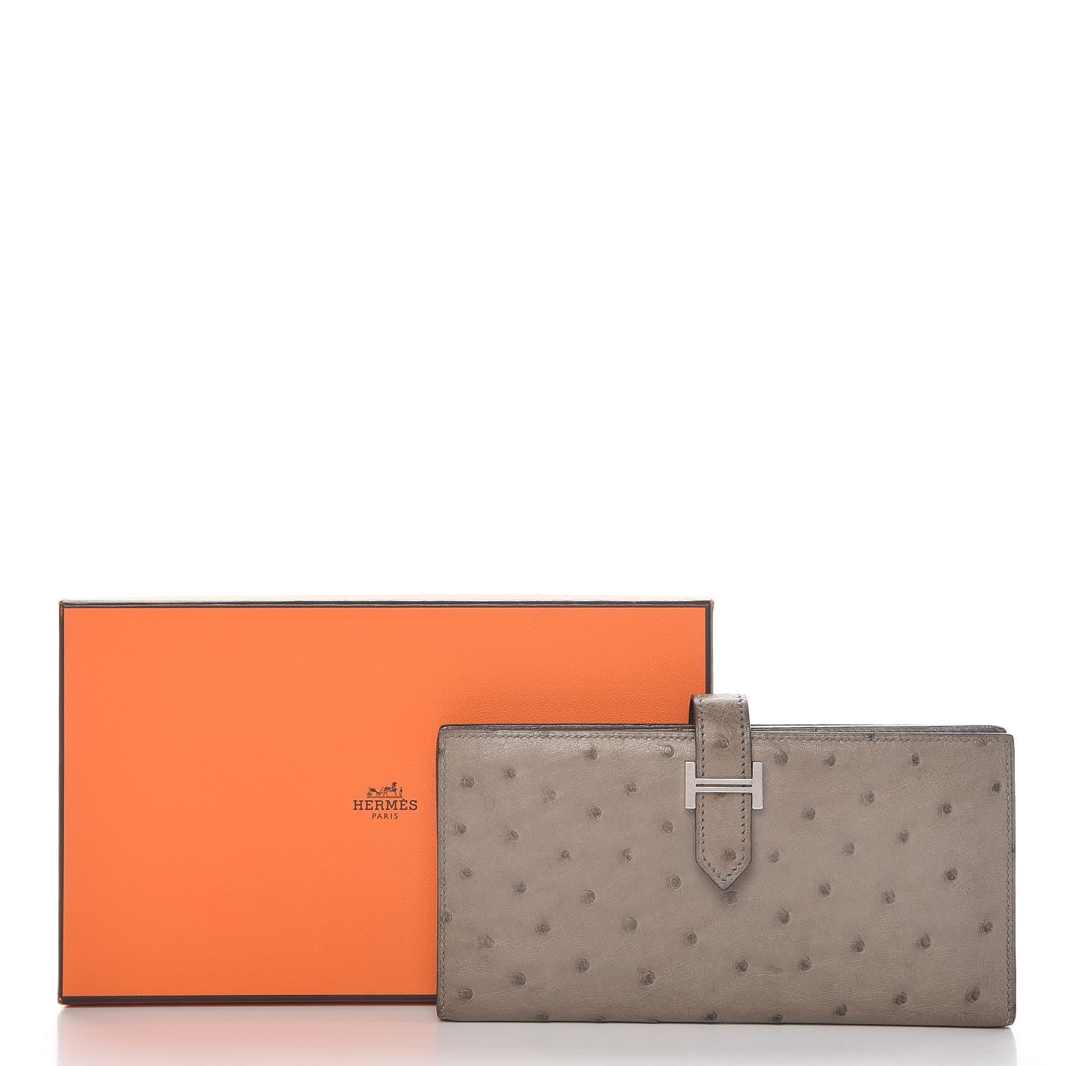 Hermes Ostrich Bearn Gusset Wallet Gris Tourterelle 9 of 9