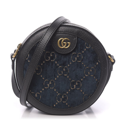 Gucci Velvet Calfskin GG Monogram Round Shoulder Bag Blue Beige 1 of 11
