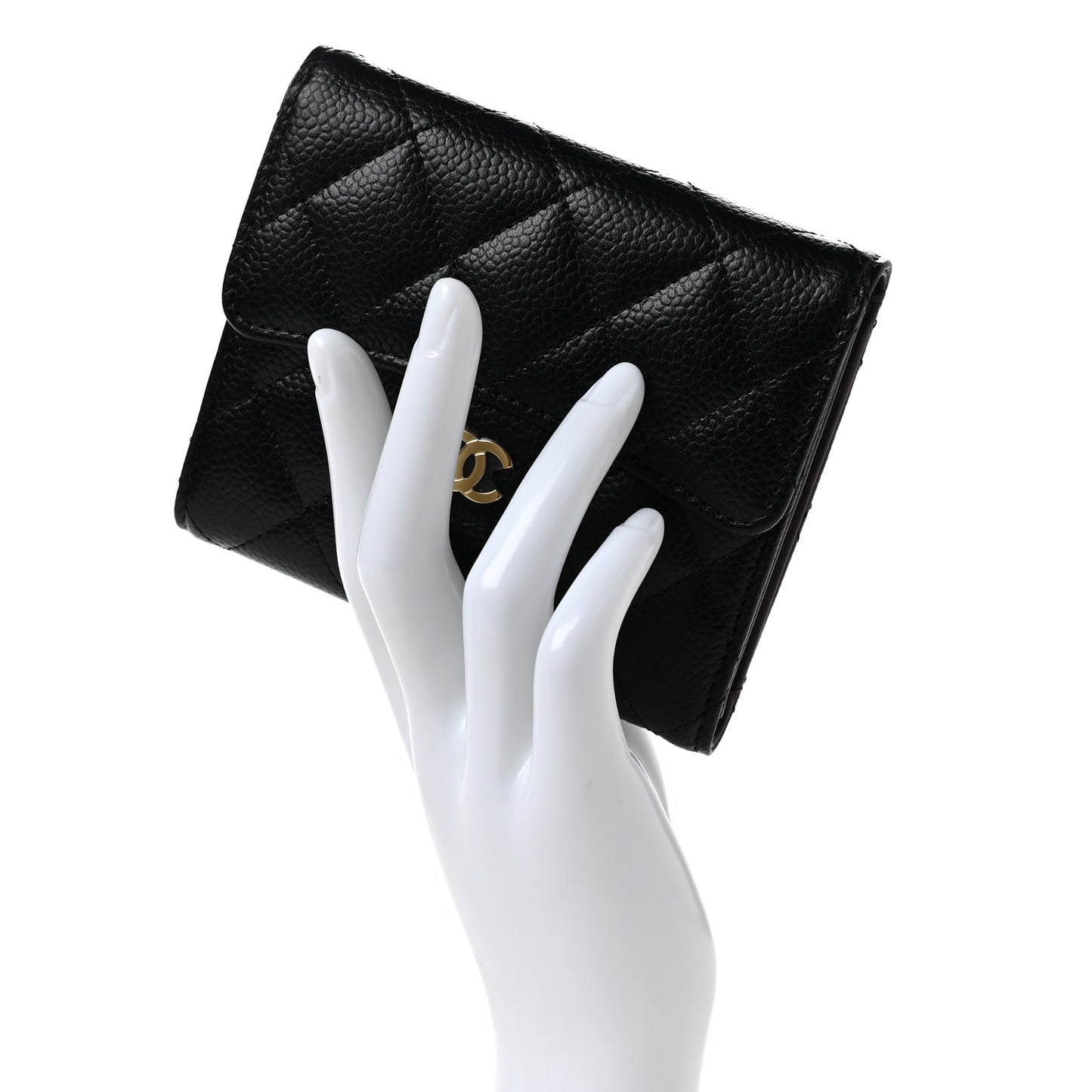 Caviar Quilted Compact Flap Wallet Black