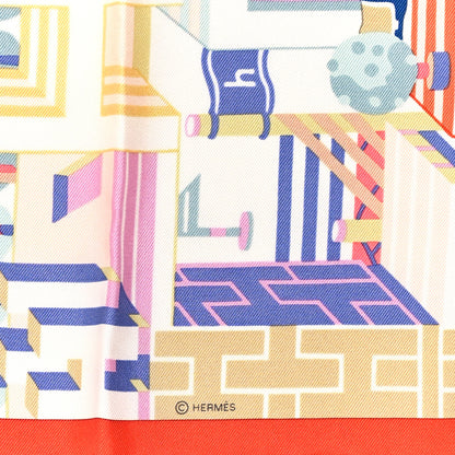 Hermes Silk Horse Club Detail Scarf 45 Corail Rose Bleu 3 of 3