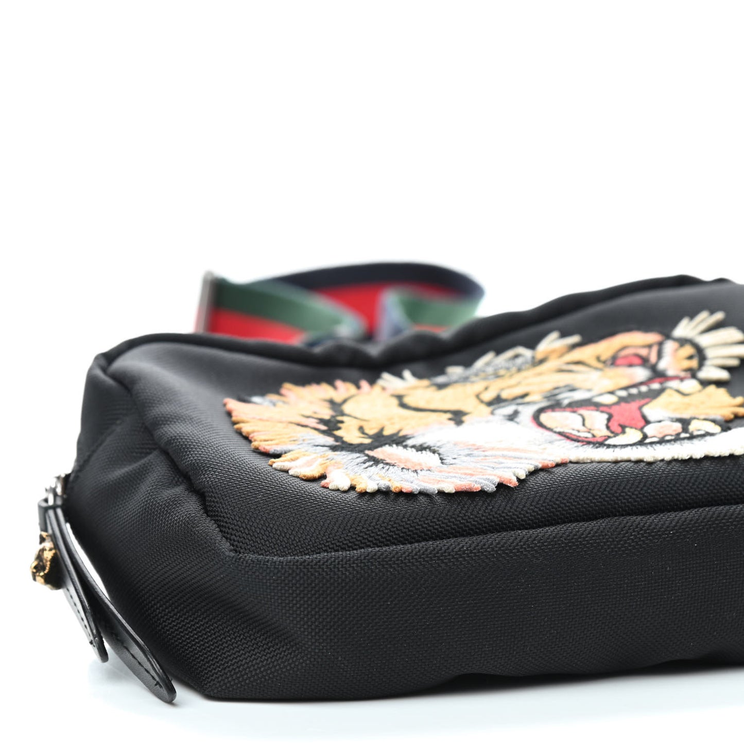Canvas Web Tiger Embroidered Messenger Bag Black