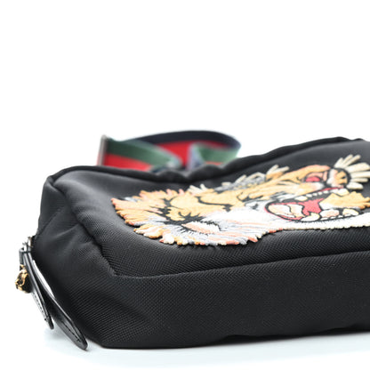 Gucci Canvas Web Tiger Embroidered Messenger Bag Black 6 of 9