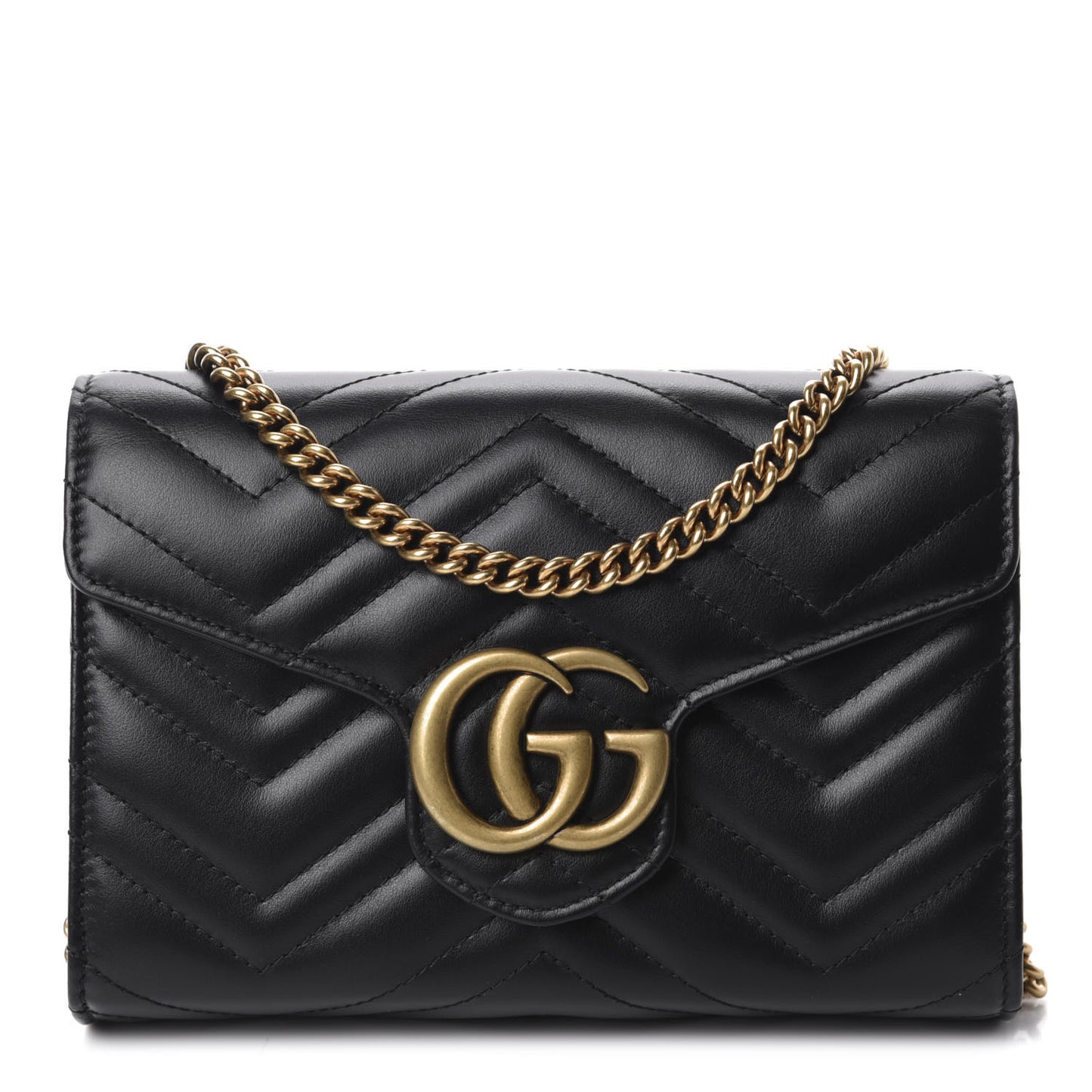 Calfskin Matelasse GG Marmont Chain Wallet Black