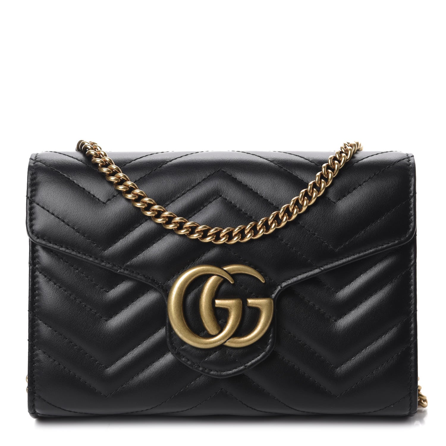 Gucci Calfskin Matelasse GG Marmont Chain Wallet Black 1 of 11