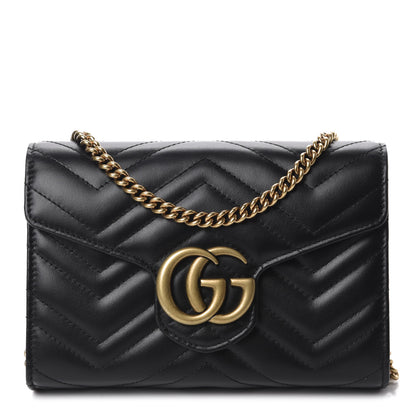 Gucci Calfskin Matelasse GG Marmont Chain Wallet Black 1 of 11