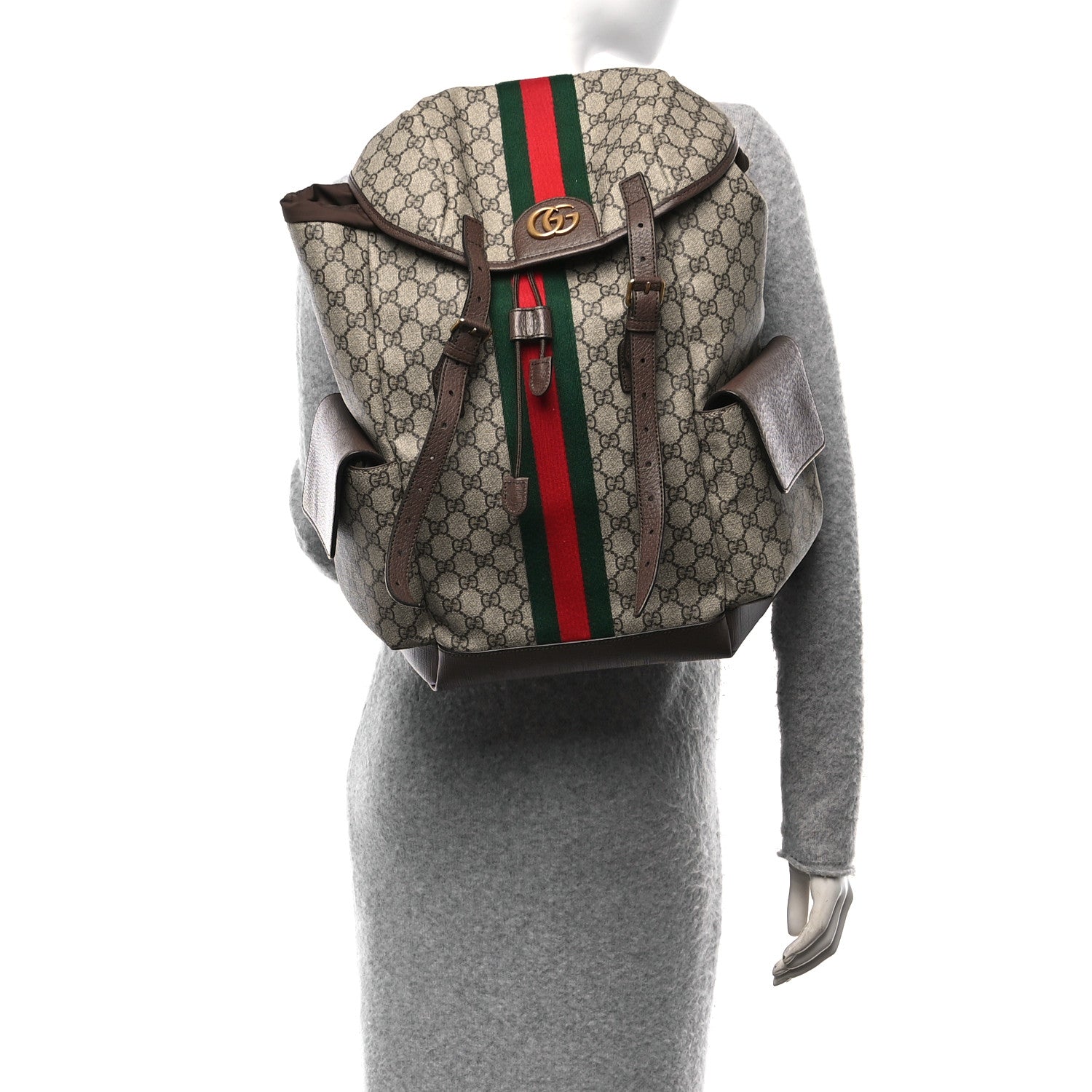 Gucci GG Supreme Monogram Medium Ophidia Double Buckle Backpack Brown 2 of 10