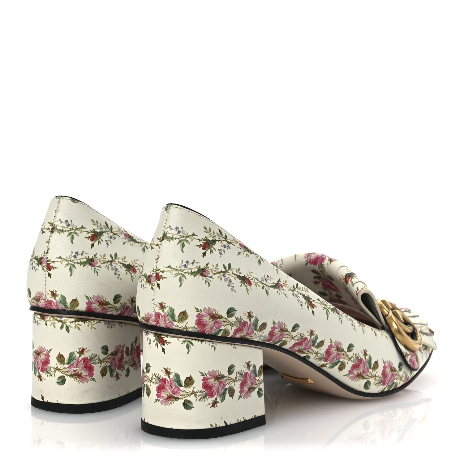 Gucci Calfskin Rose Print GG Marmont Fringe 50mm Loafer Pumps 39.5 Multicolor 4 of 14