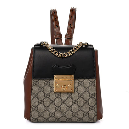 Gucci GG Supreme Monogram Calfskin Padlock Backpack Beige Cuir Black 1 of 13