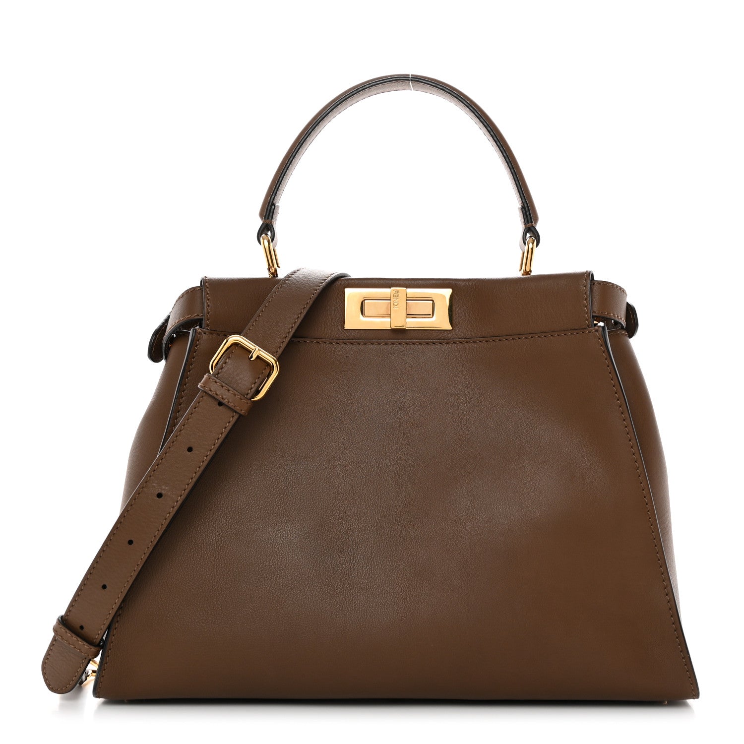 Fendi Vitello Seta Fabric Jacquard Pequin Medium Peekaboo Iconic Satchel Foresta Tobacco 1 of 11