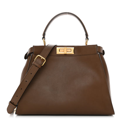 Fendi Vitello Seta Fabric Jacquard Pequin Medium Peekaboo Iconic Satchel Foresta Tobacco 1 of 11