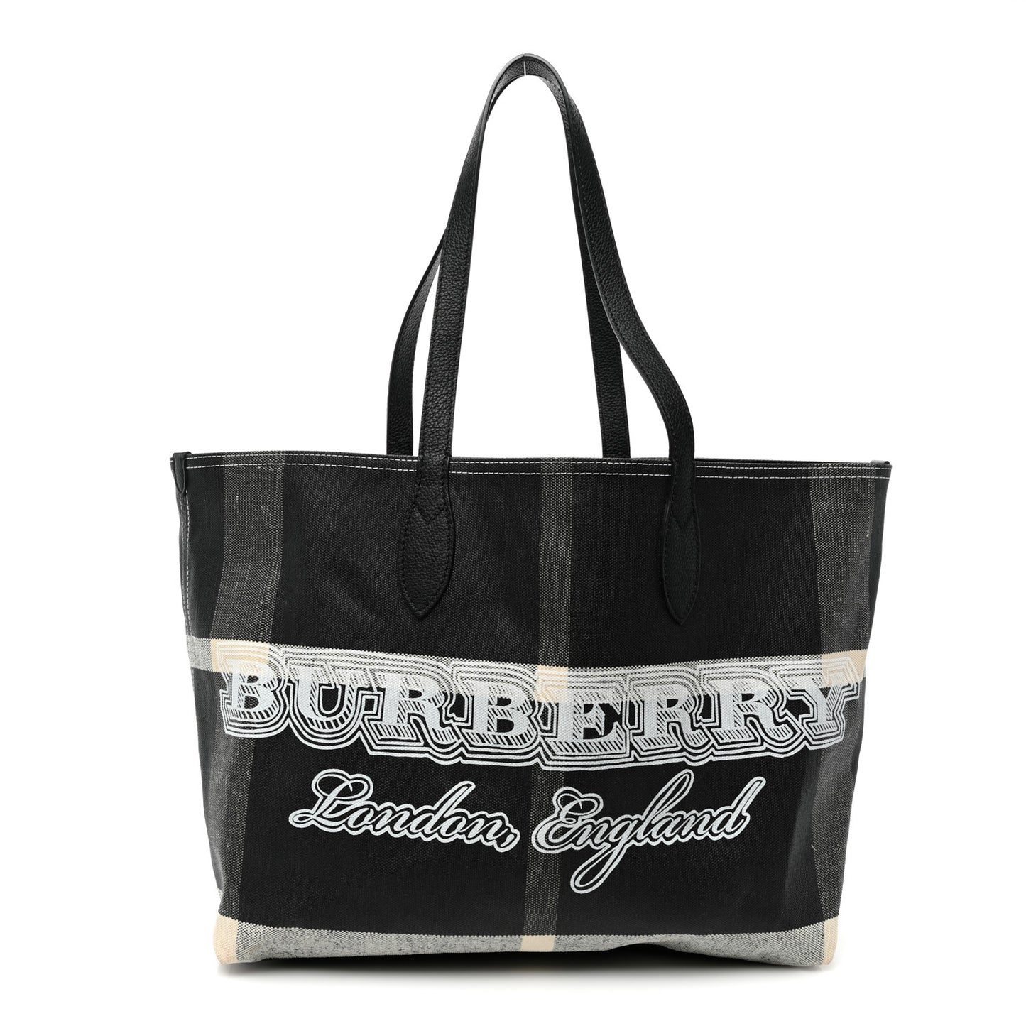 Coated Canvas Mega Check Medium Doodle Tote Black White