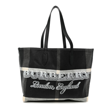 Burberry Coated Canvas Mega Check Medium Doodle Tote Black White 1 of 13