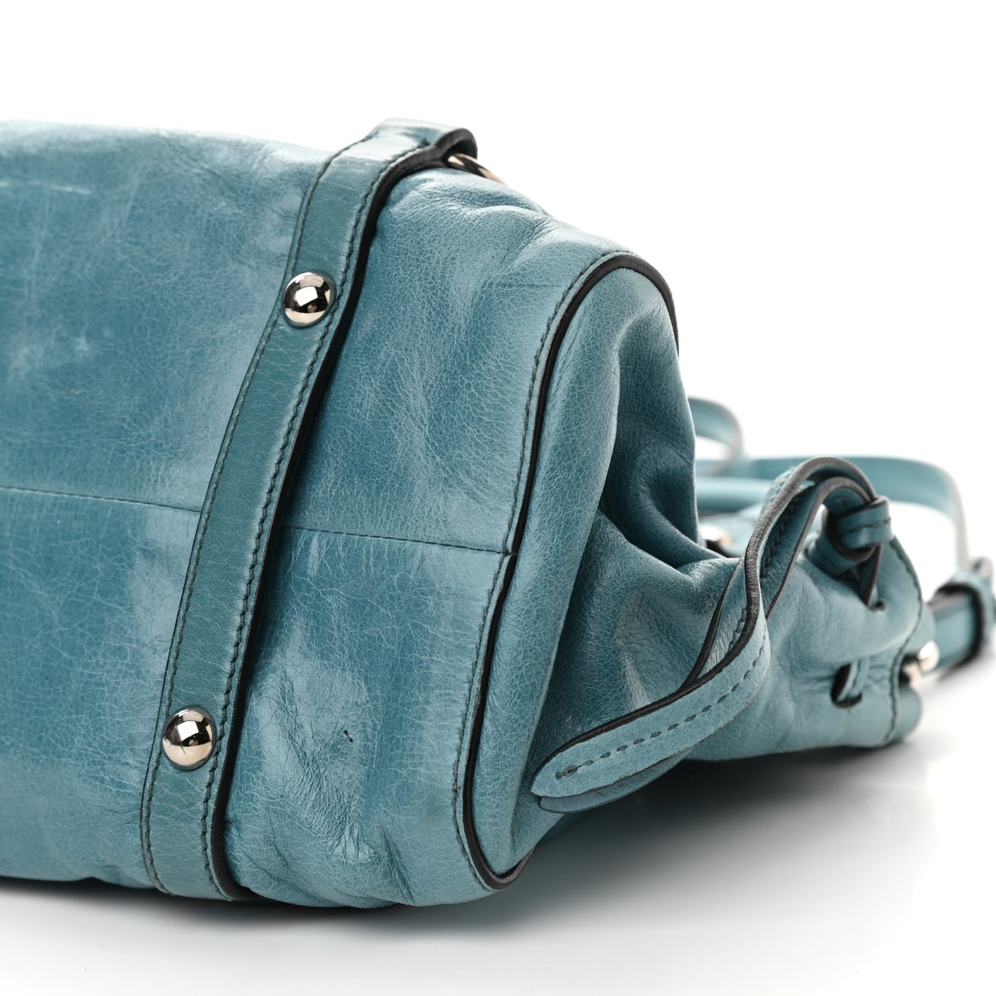 Vitello Lux Gathered Tote Azzurro