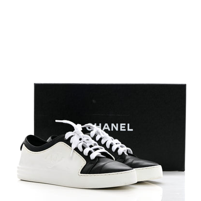 Chanel Calfskin Womens CC Sneakers 37 Black White 18 of 18